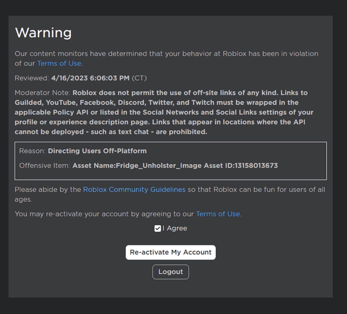 Account Warning