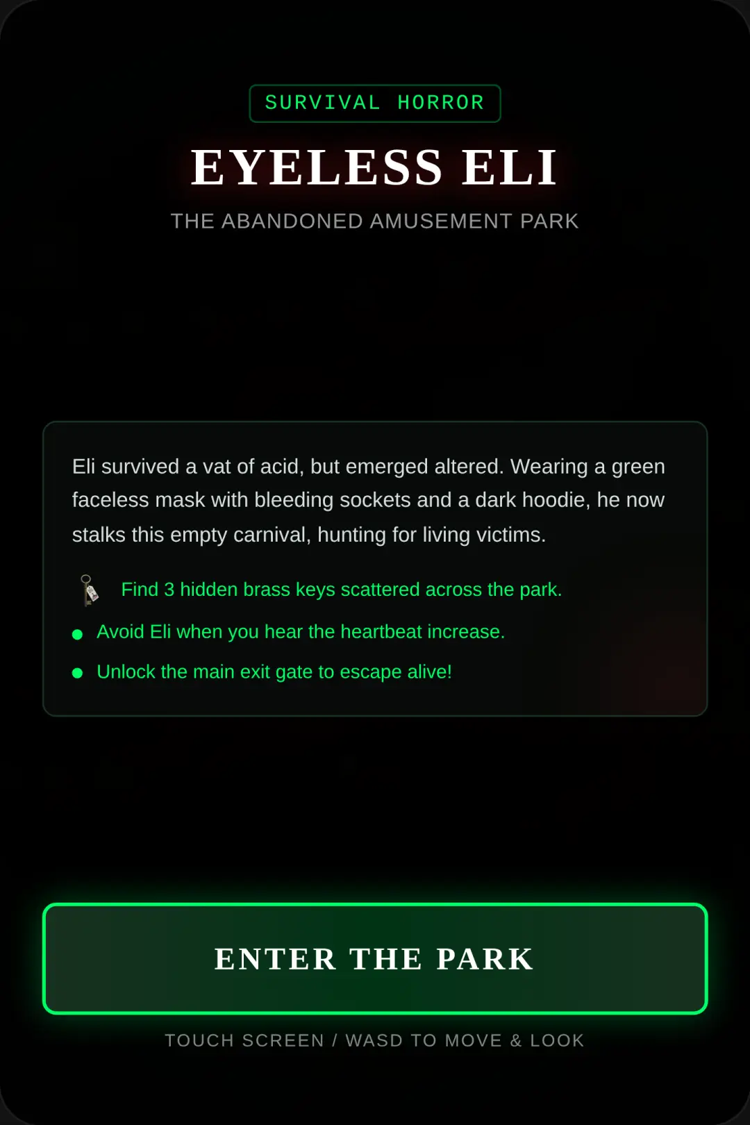 Survival at the Amusement Park: Eyeless Eli cover