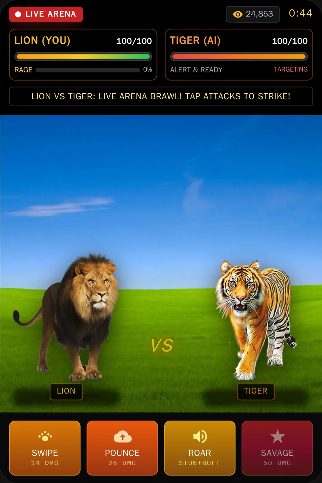 Lion vs Tiger: Live Arena Fight cover