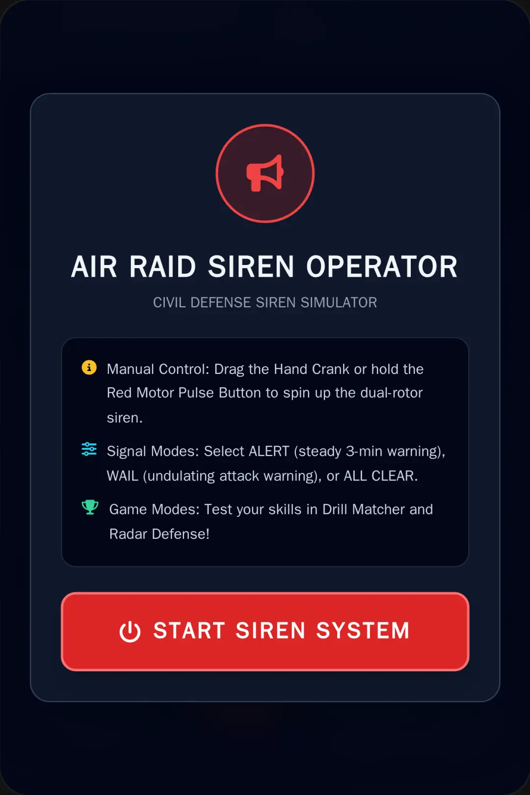 Warning siren operation test cover