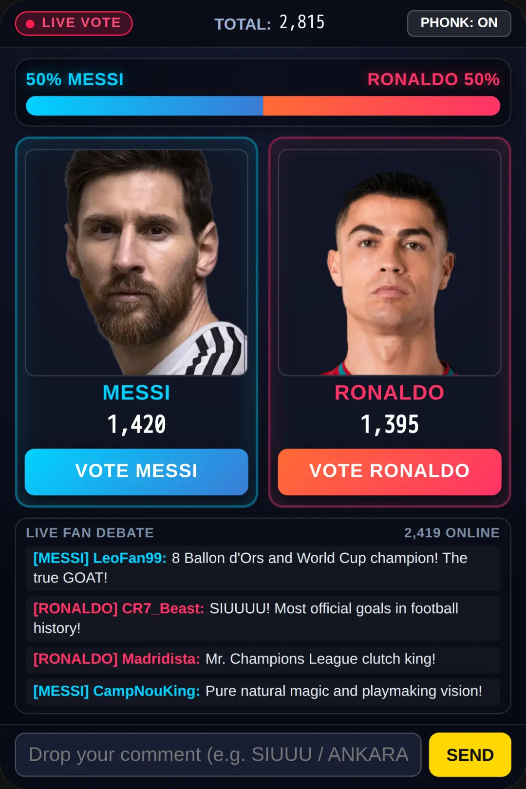 Messi vs Ronaldo Live Vote cover