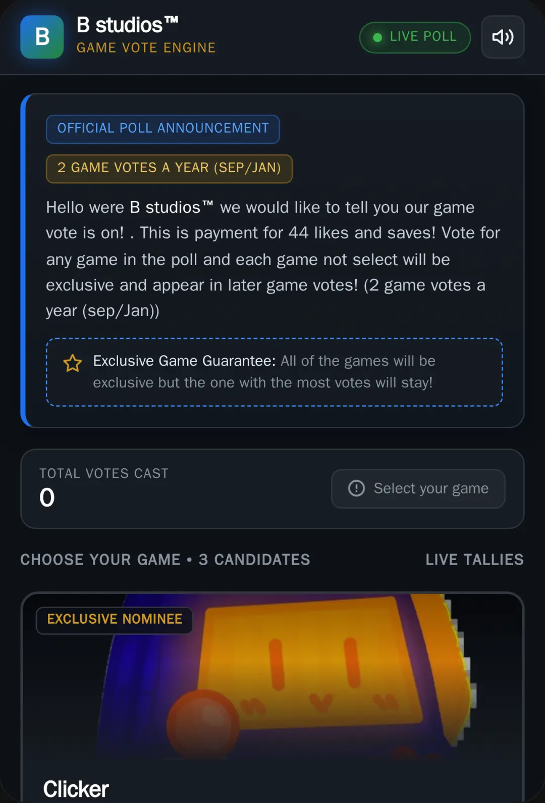 B studios™ - Next Game Community Poll cover