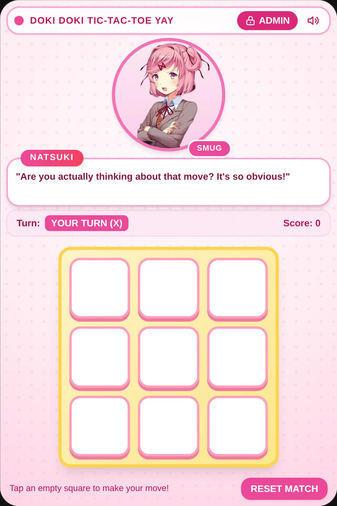 Tic Tac Toe with Natsuki yippe cover