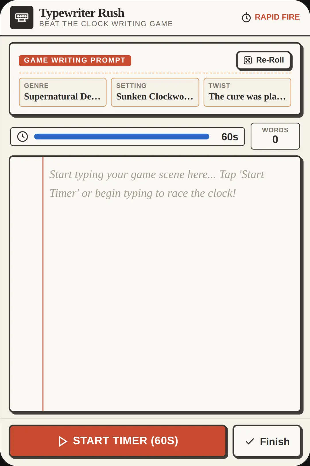Typewriter Rush · Game Writing cover