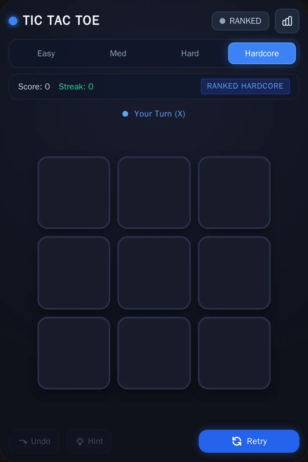 Tic Tac Toe mode easy medium hard and hardcore cover