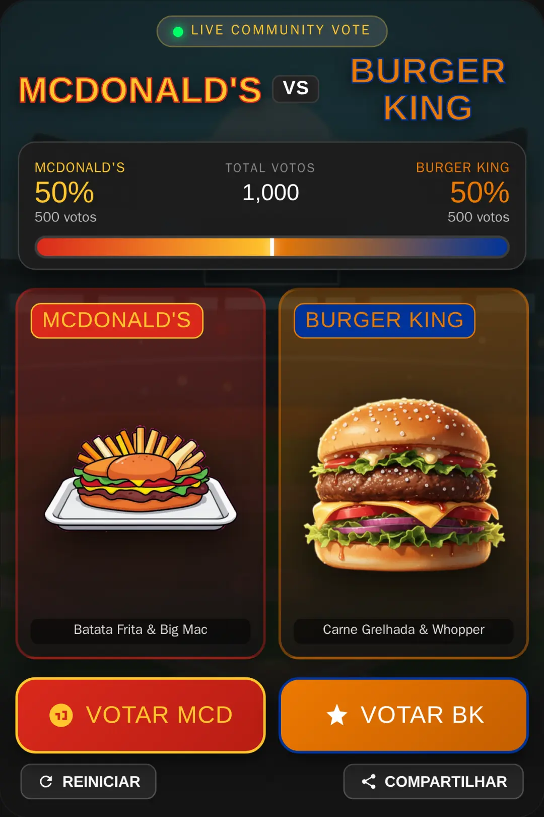 McDonald's vs Burger King - Live Vote cover