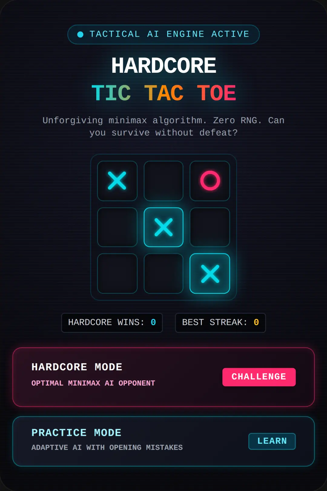 Hardcore mode tic tac toe cover
