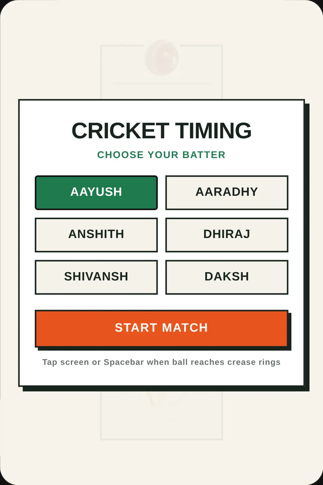 Cricket Timing cover