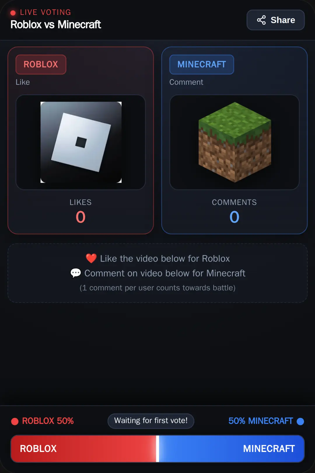 Roblox vs Minecraft - Live Battle cover