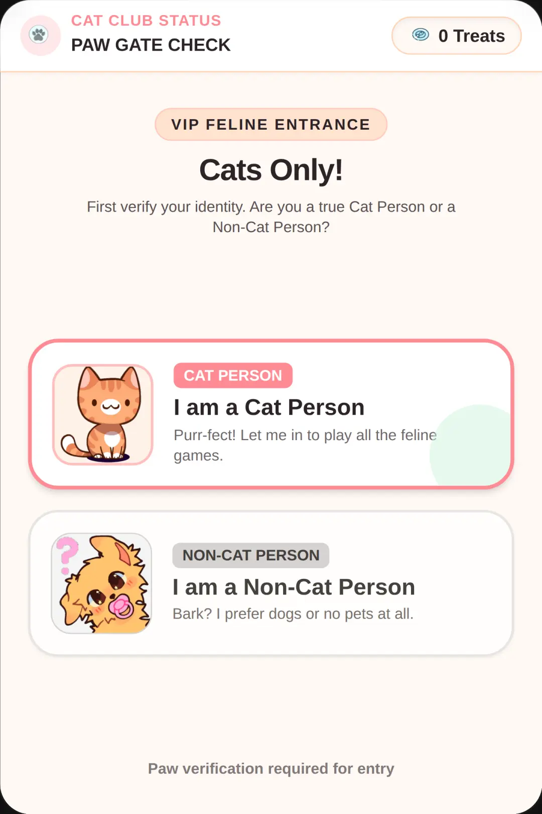Cats Only - Feline Verification & Playground cover