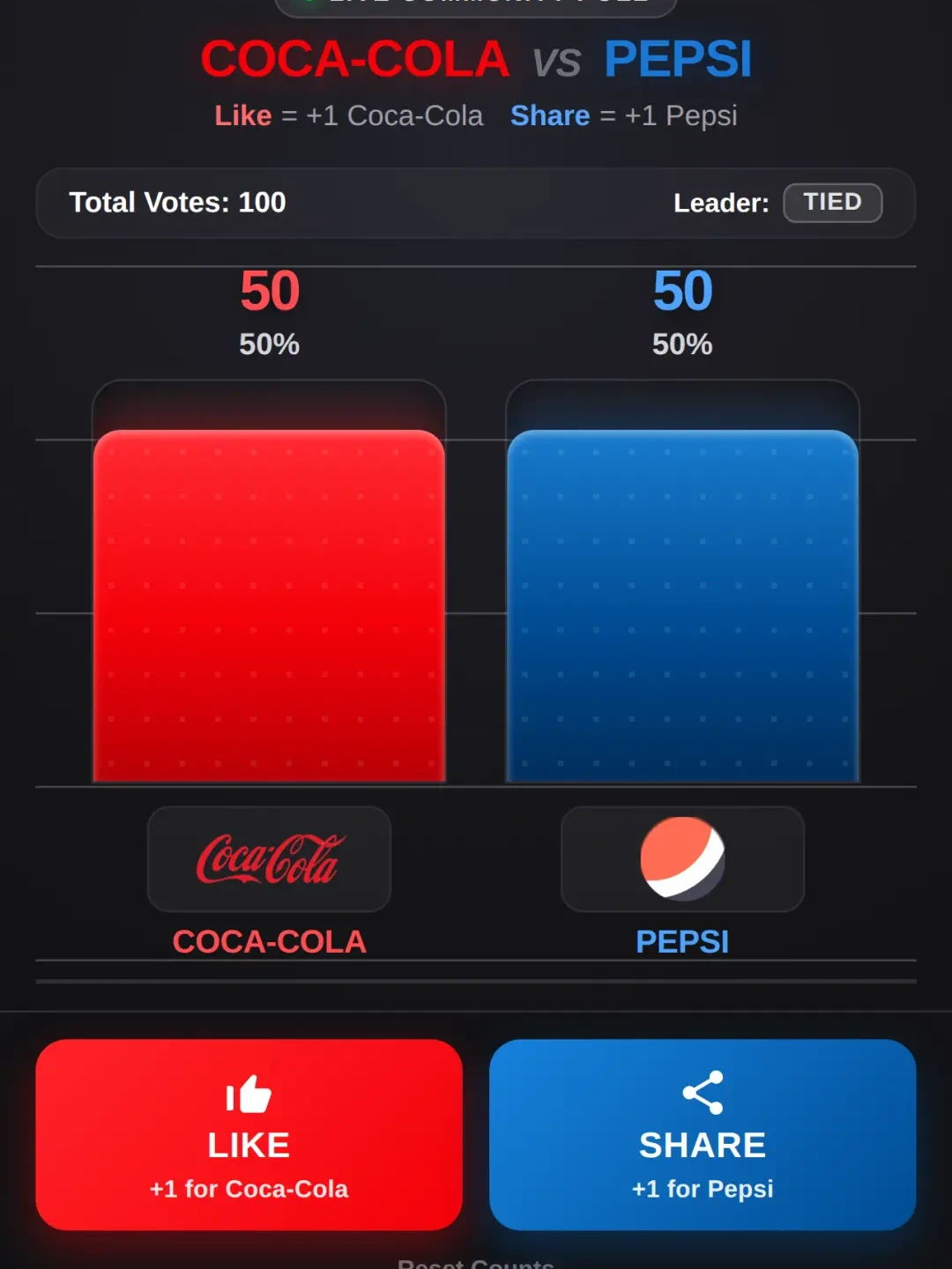 Coca-Cola vs Pepsi Live Poll cover