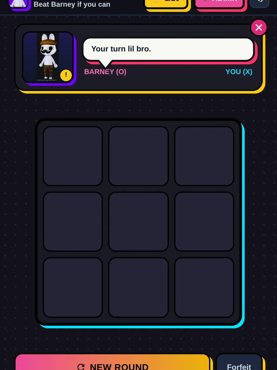 Unfair Tic-Tac-Toe vs Barney but you can cheat cover