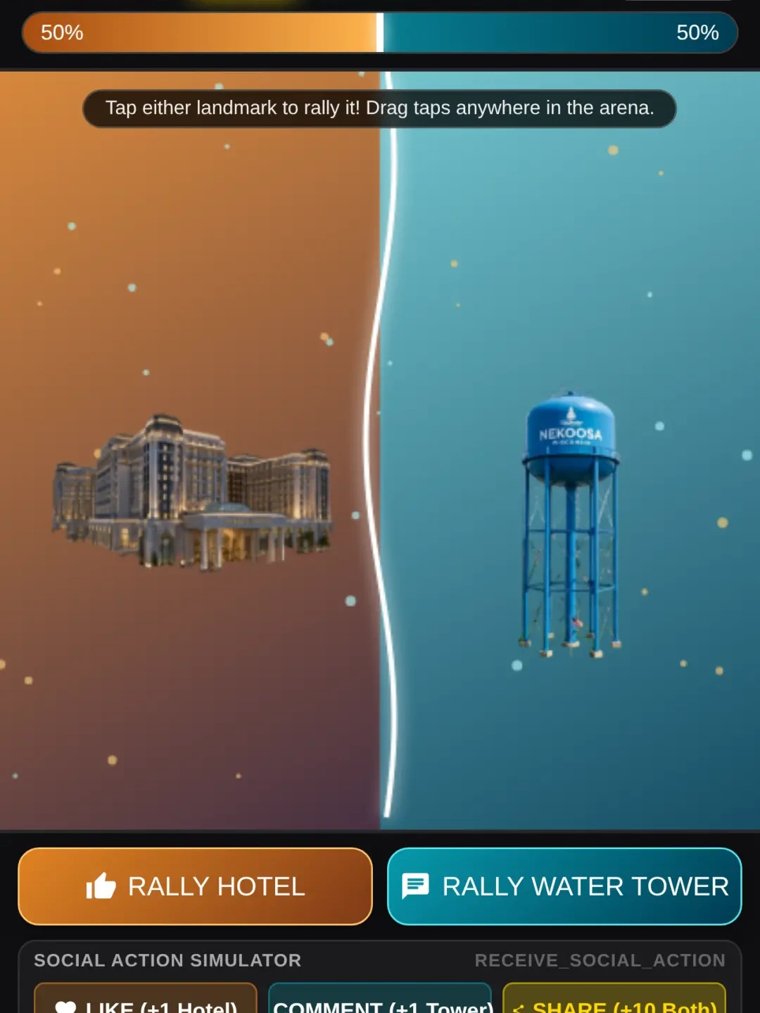 Hotel VS Water Tower — Landmark Battle Area cover