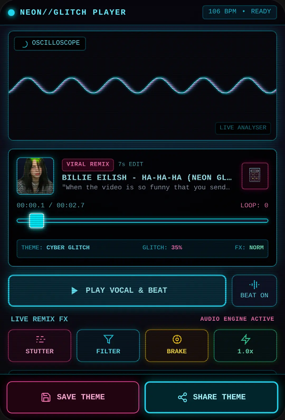 Billie Eilish - Ha-Ha-Ha // Neon Glitch Music Player cover