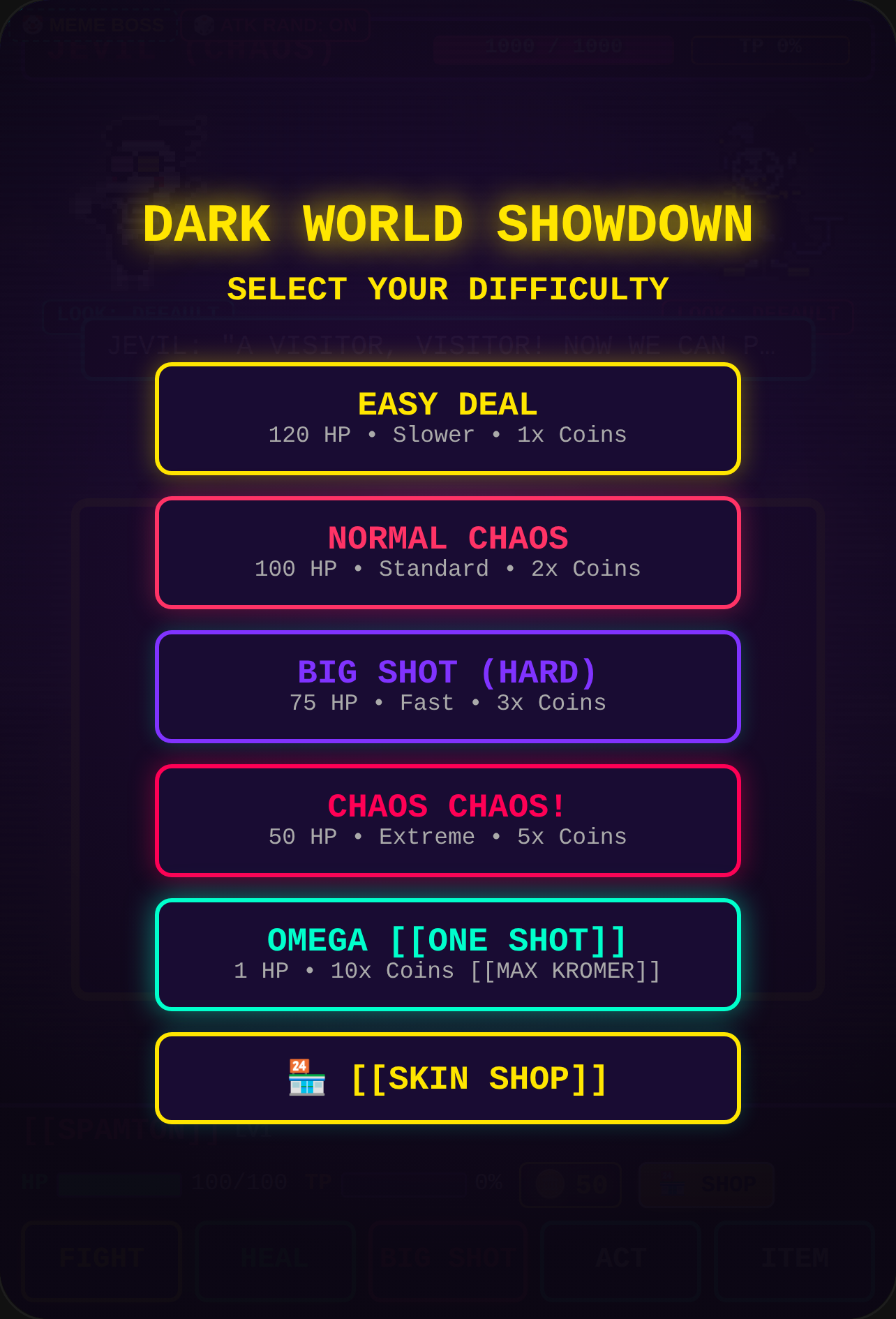 Spamton vs Jevil: Dark World Showdown. there is a bug so you Have to leave it and then come back cover