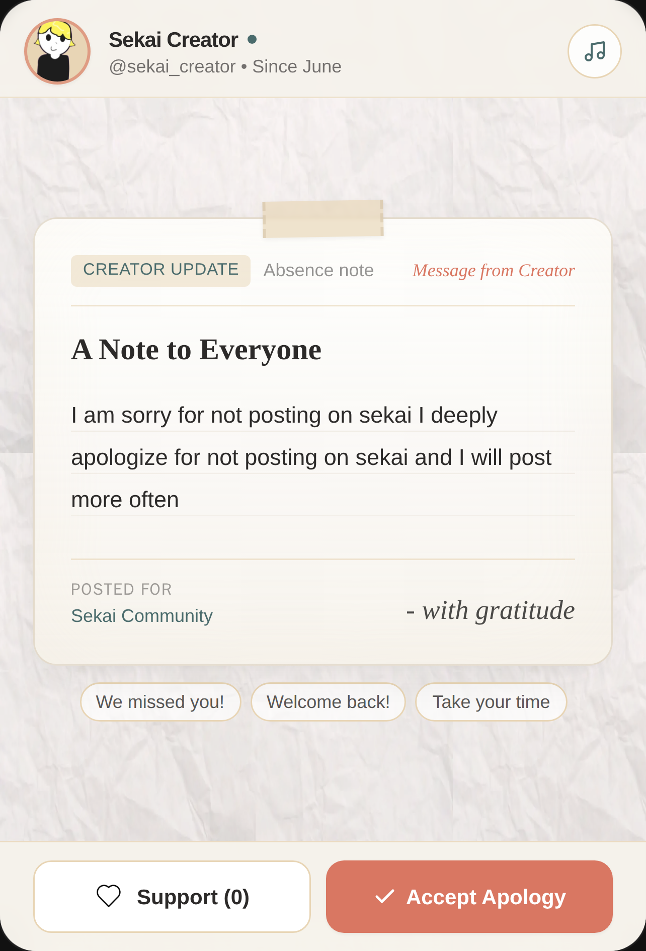Creator Apology Note cover