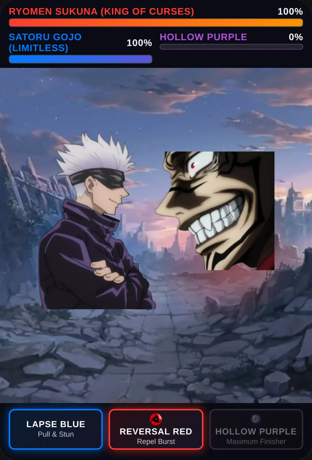 Gojo vs Sukuna: Hollow Purple duel cover
