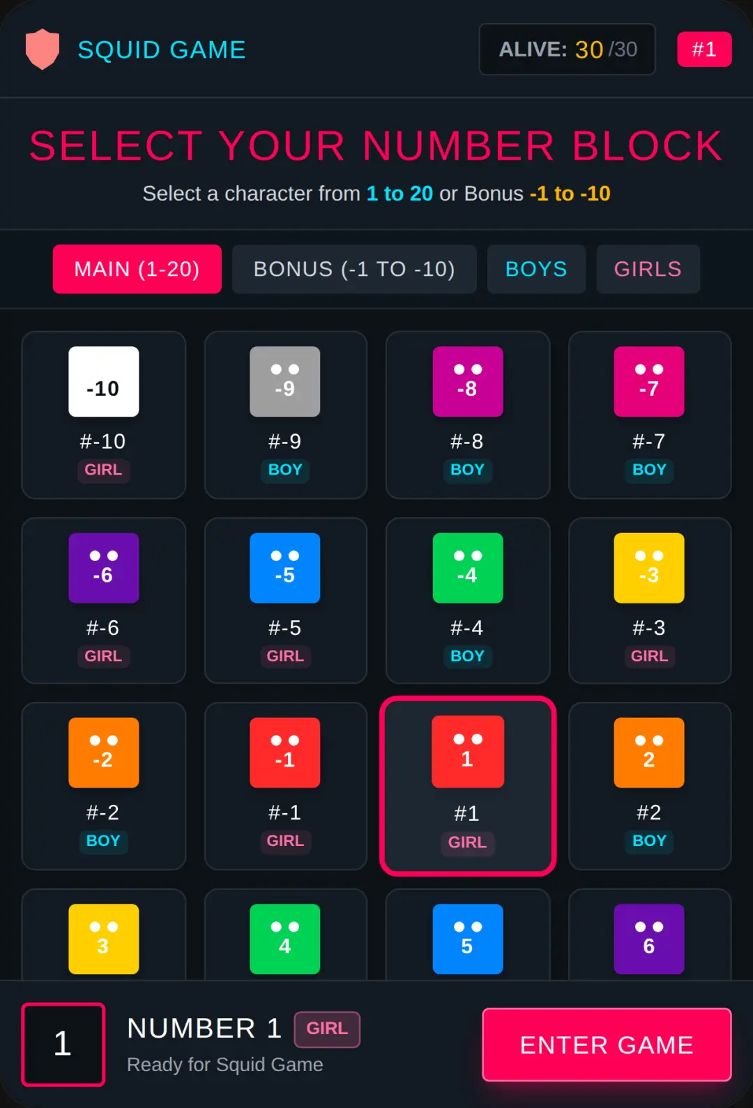 Number blocks squid game choose any characters cover