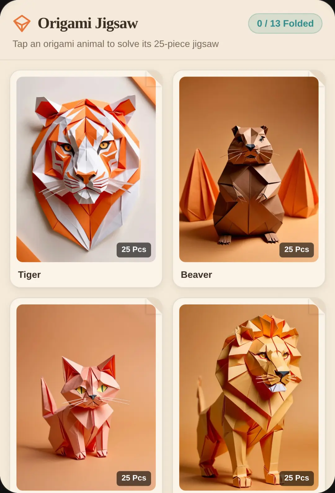 Origami Jigsaw - 25-Piece Animal Puzzle cover