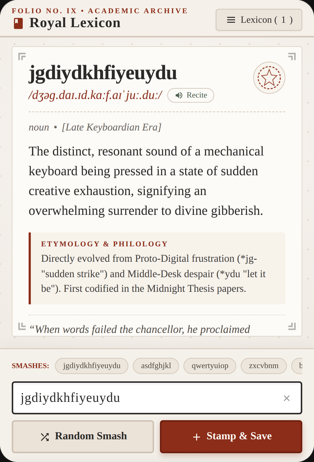 The Royal Lexicon of Keyboard Smashes cover