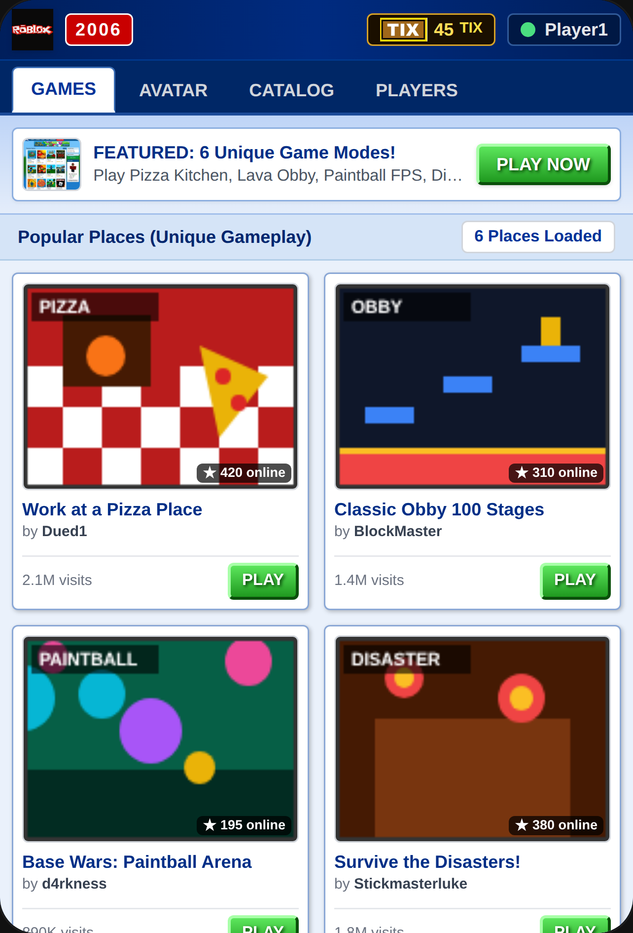 Roblox 2006 Classic Multi-Game Portal cover