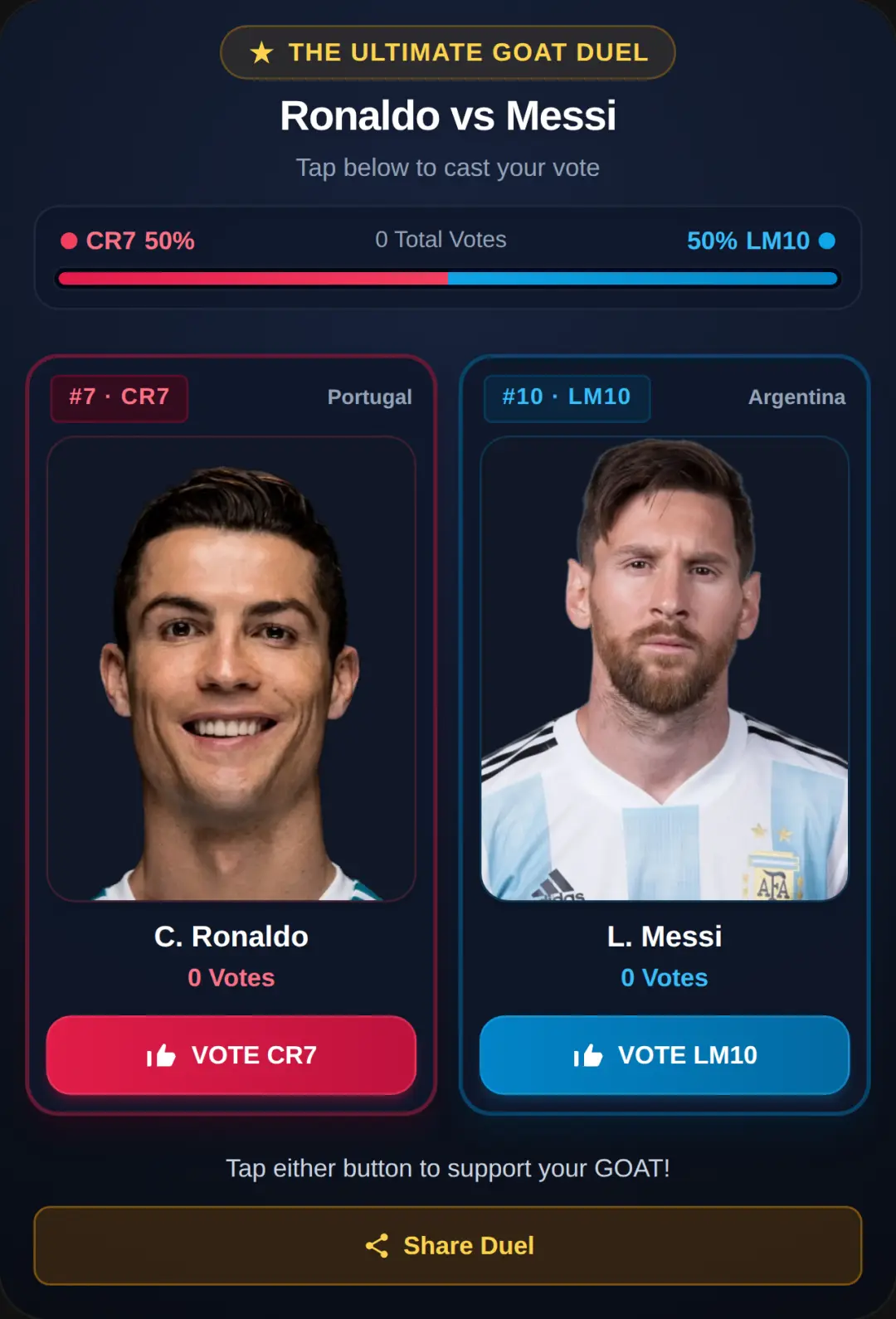 Ronaldo vs Messi - Vote Your GOAT cover