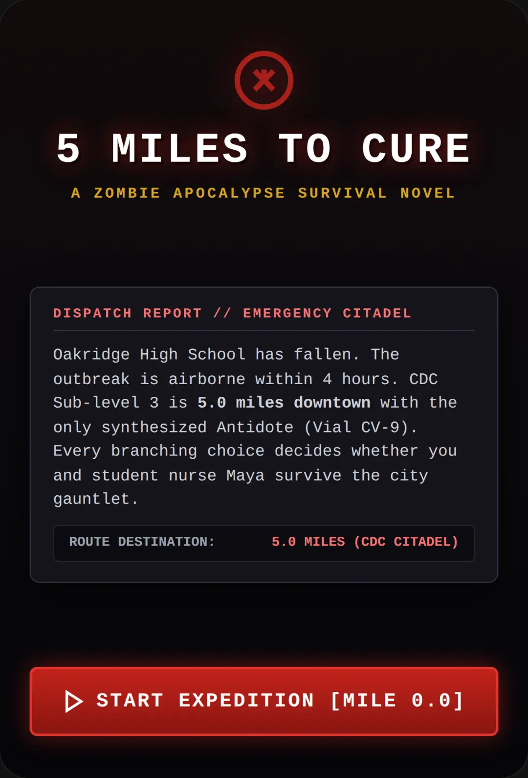 5 Miles to Cure - Zombie Survival Novel cover