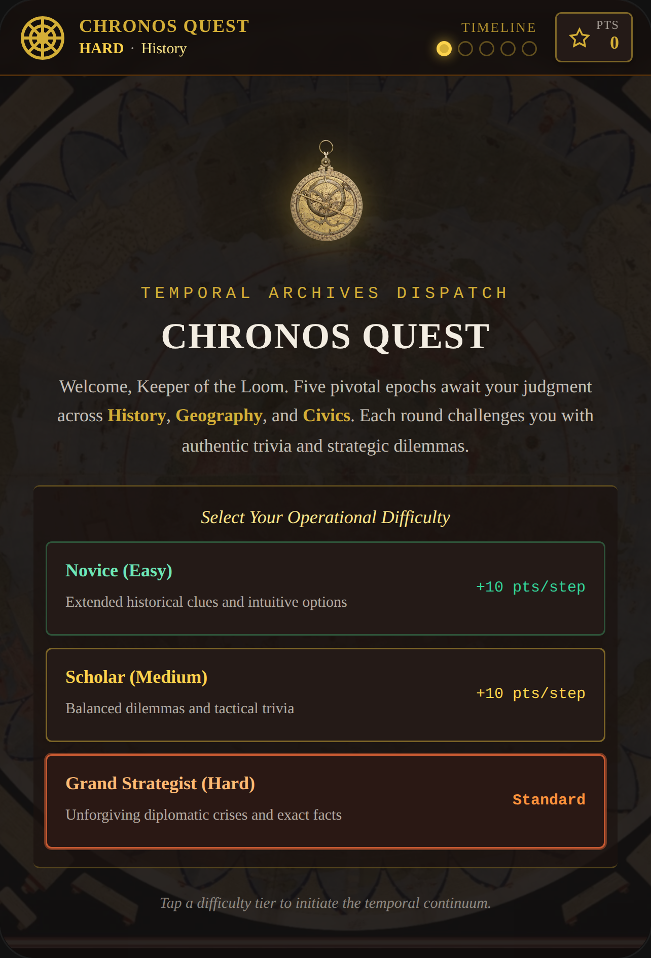 Chronos Quest. Show your talent in history and geography. Design for students from 5th to 12th.Let's Learn History, Geography and civics in a fun way. Comment your score in comment section. . cover