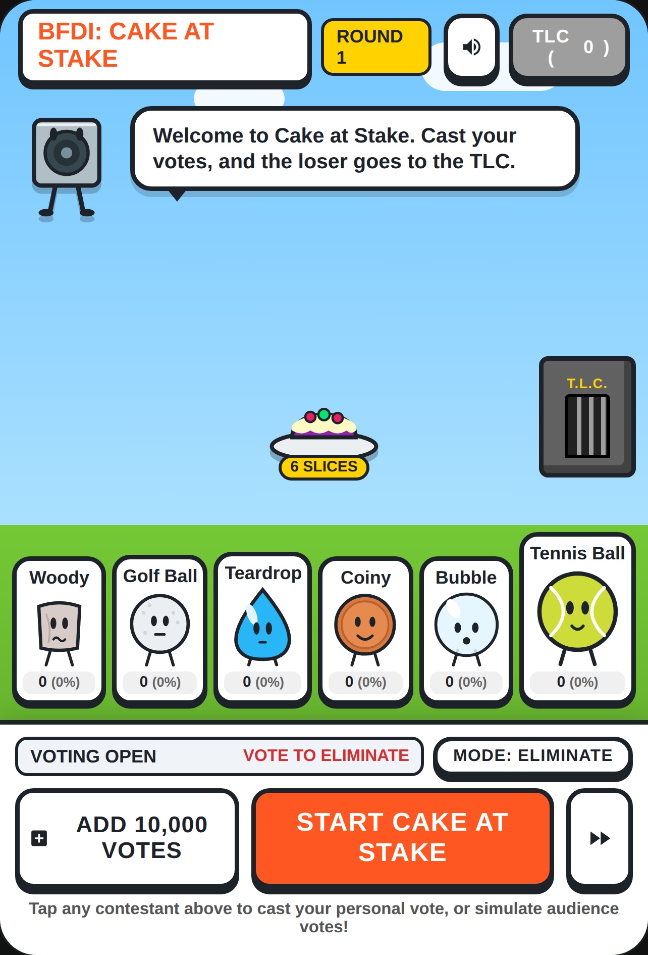 BFDI Cake at Stake Voting Simulator cover
