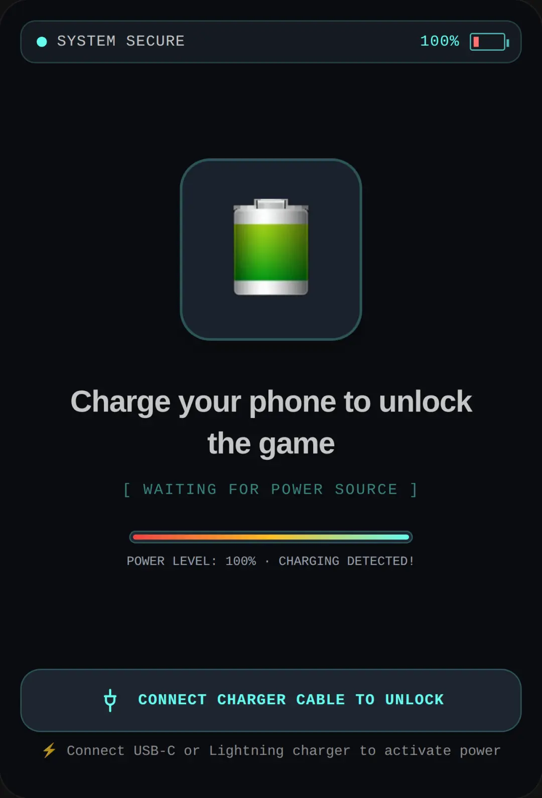 Charge to Unlock this game cover