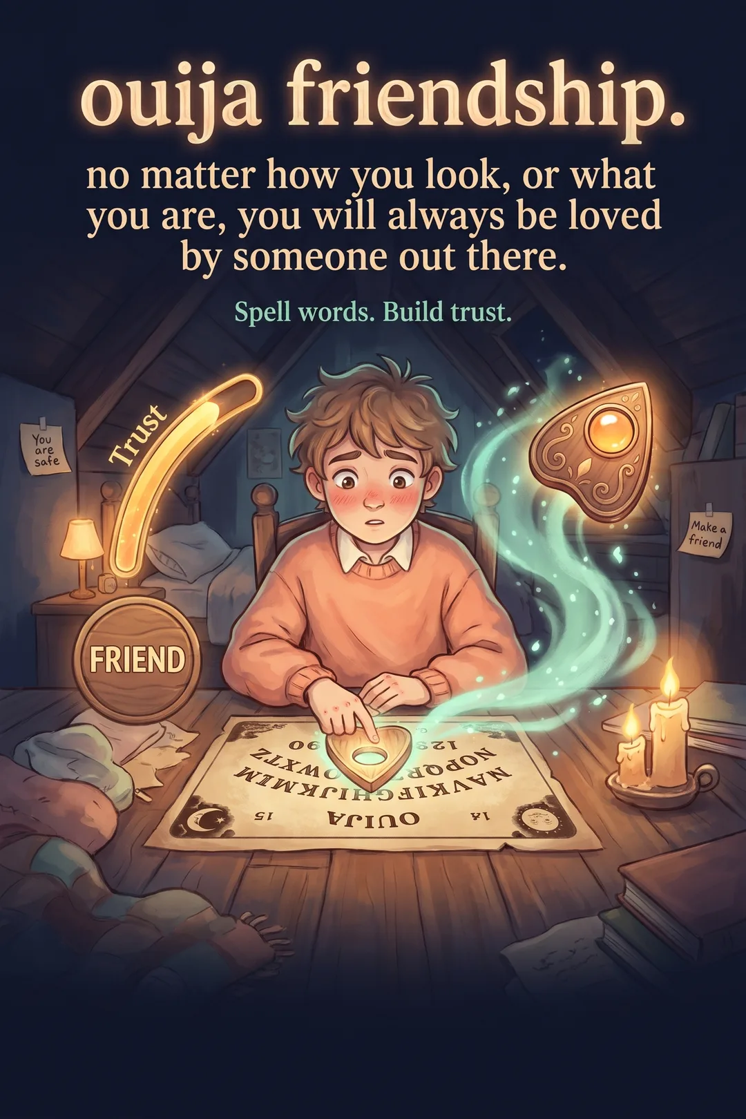 ouija friendship. no matter how you look, or what you are, you will always be loved by someone out there.