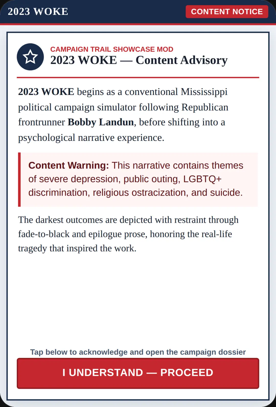 2023 WOKE — Campaign Trail Showcase cover