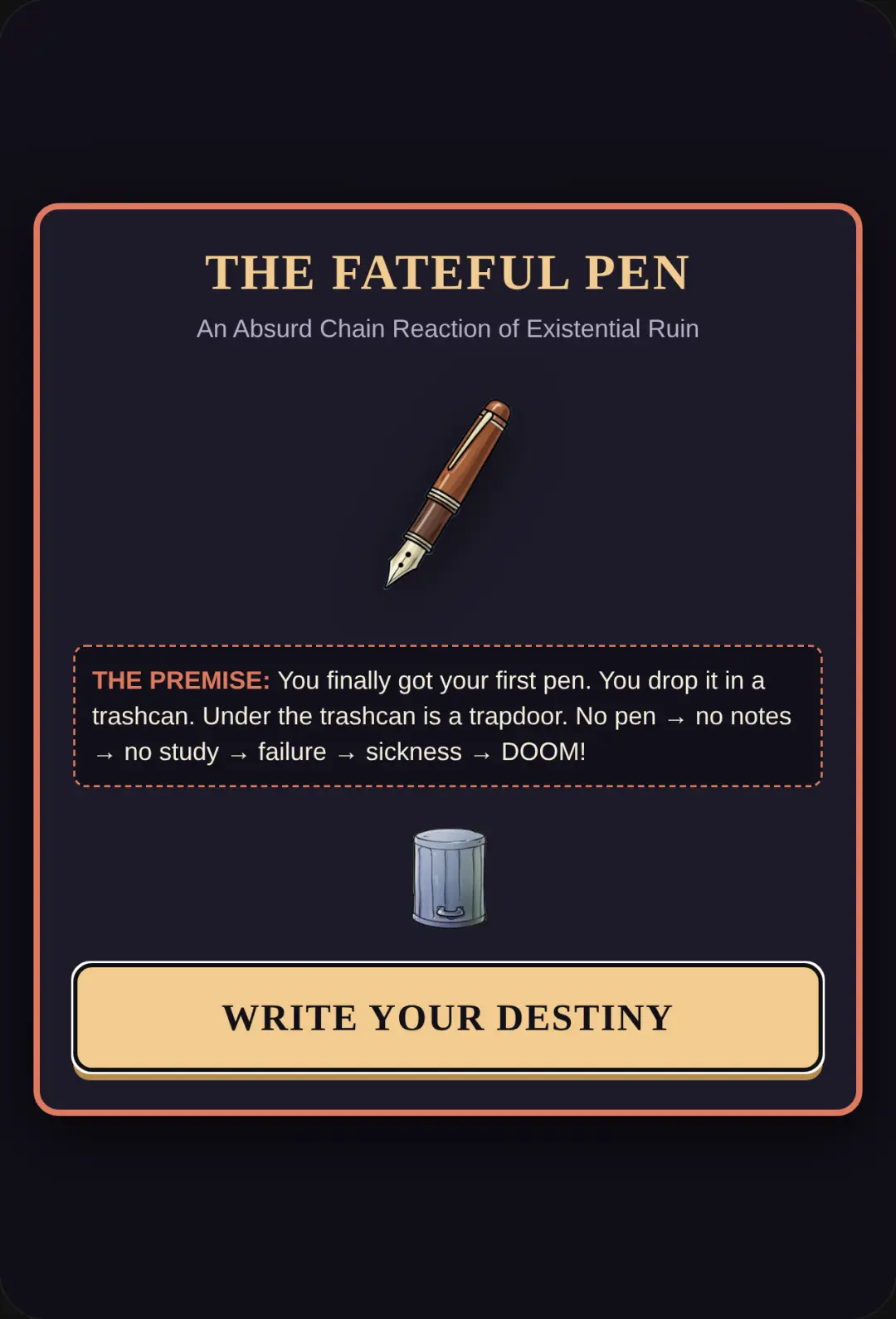 The fateful pen cover