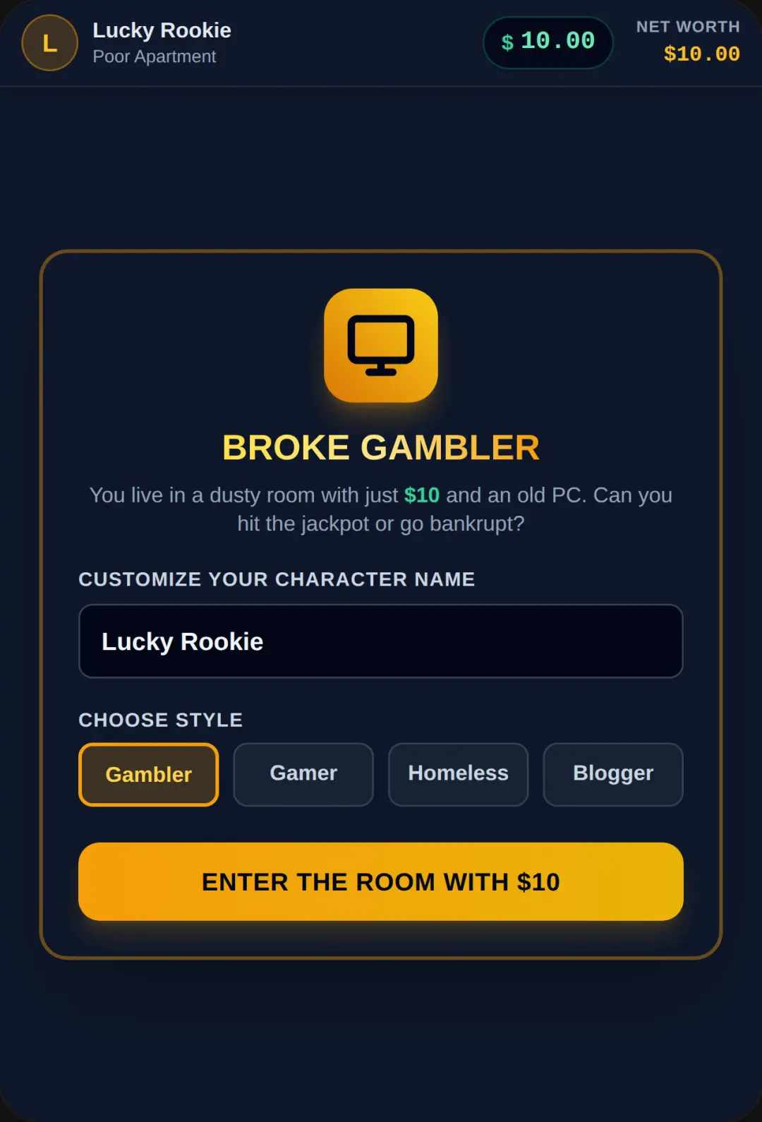 Gambler sim (styles are broken idk) cover