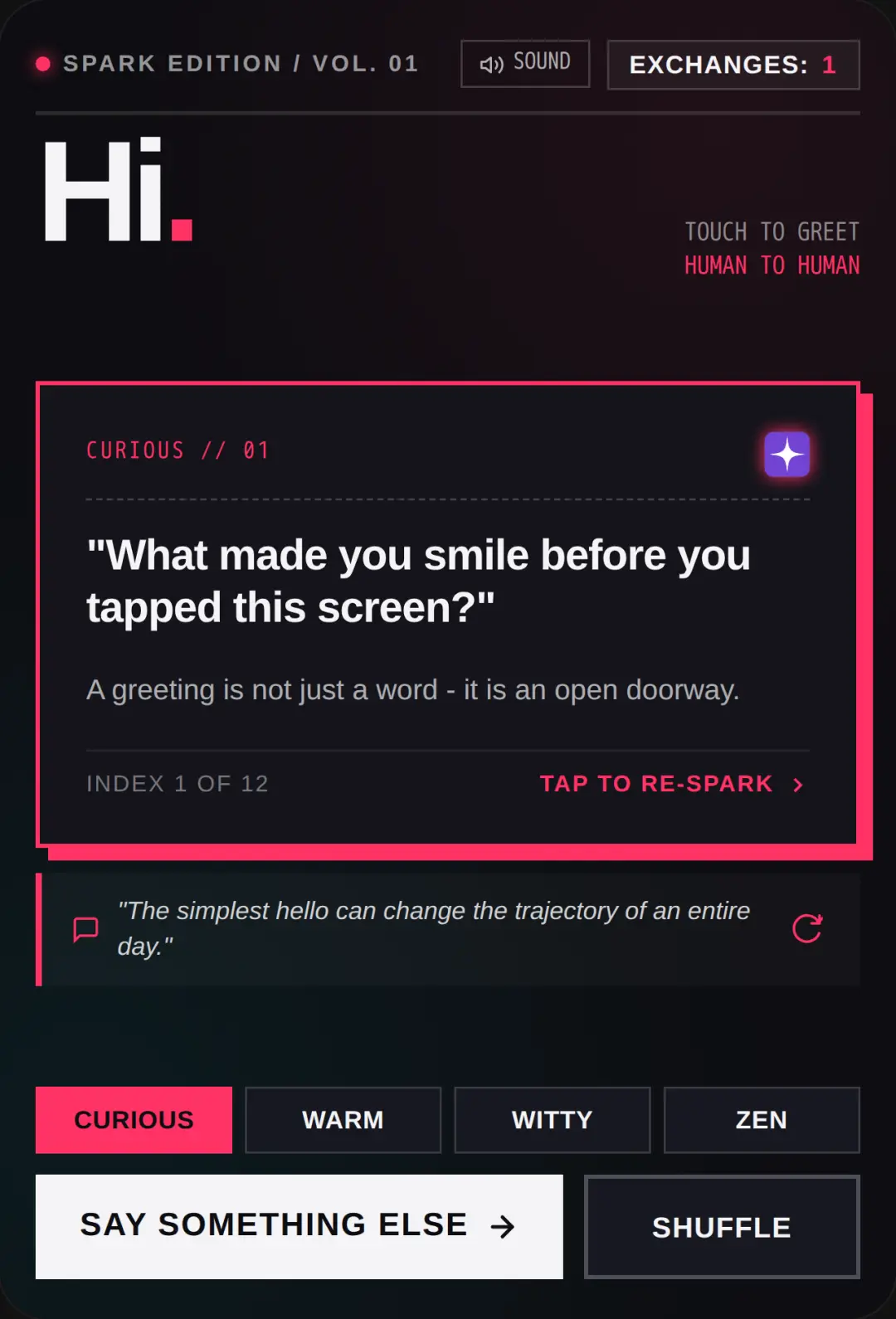 Hi - Greeting and Spark cover
