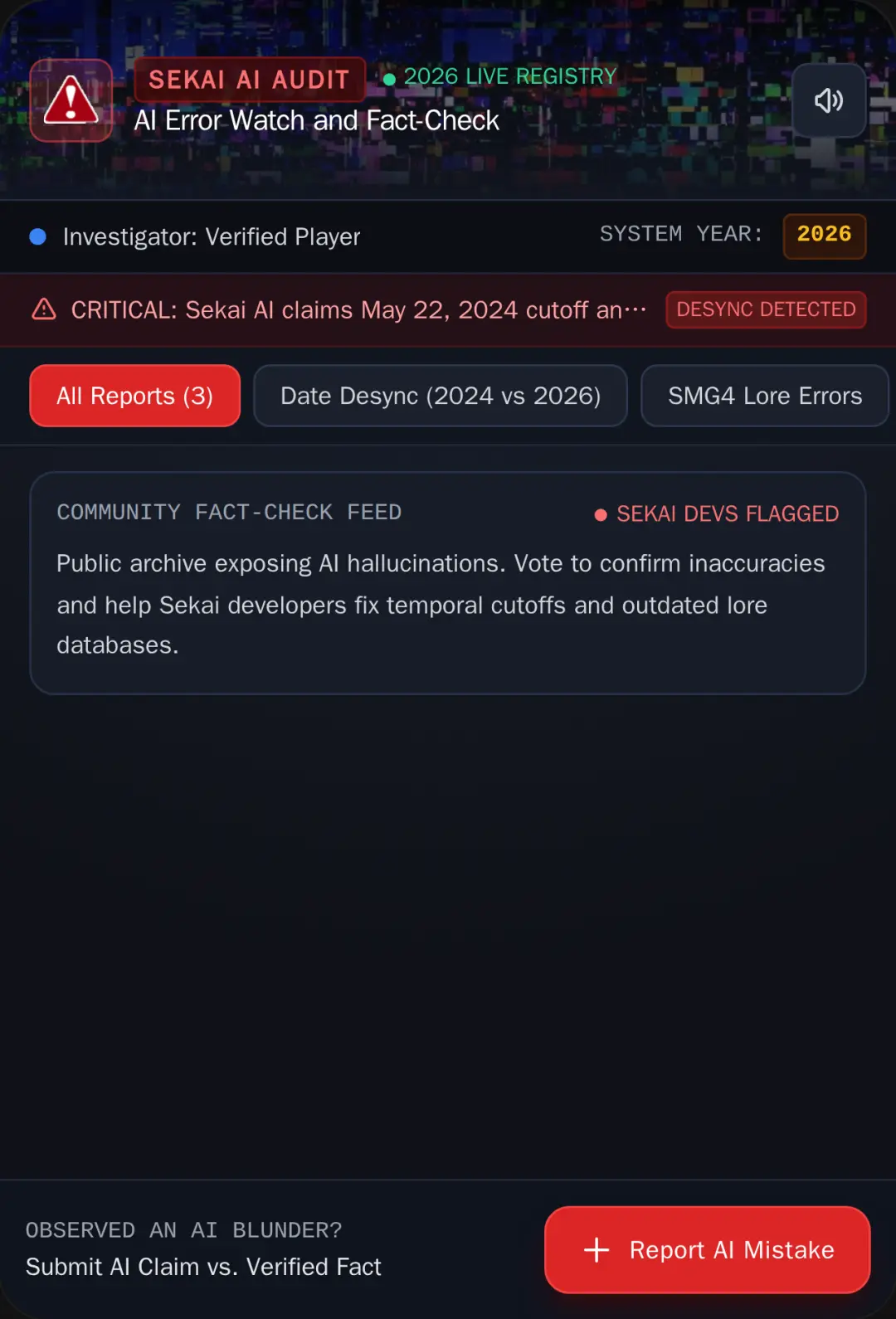 Sekai AI Error Watch and Fact-Check Registry cover