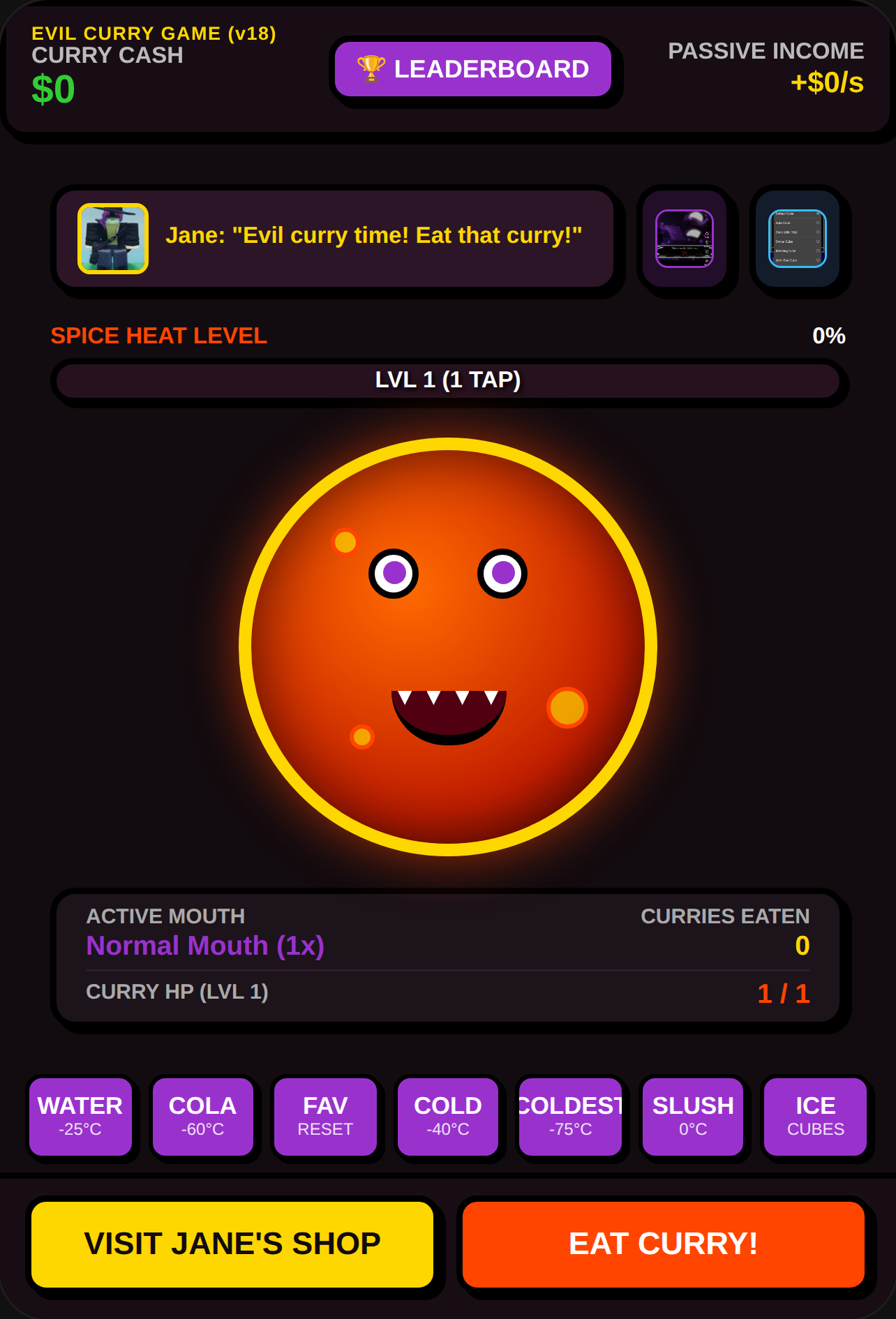 Evil Curry Game - Jane's Shop & Leaderboard cover