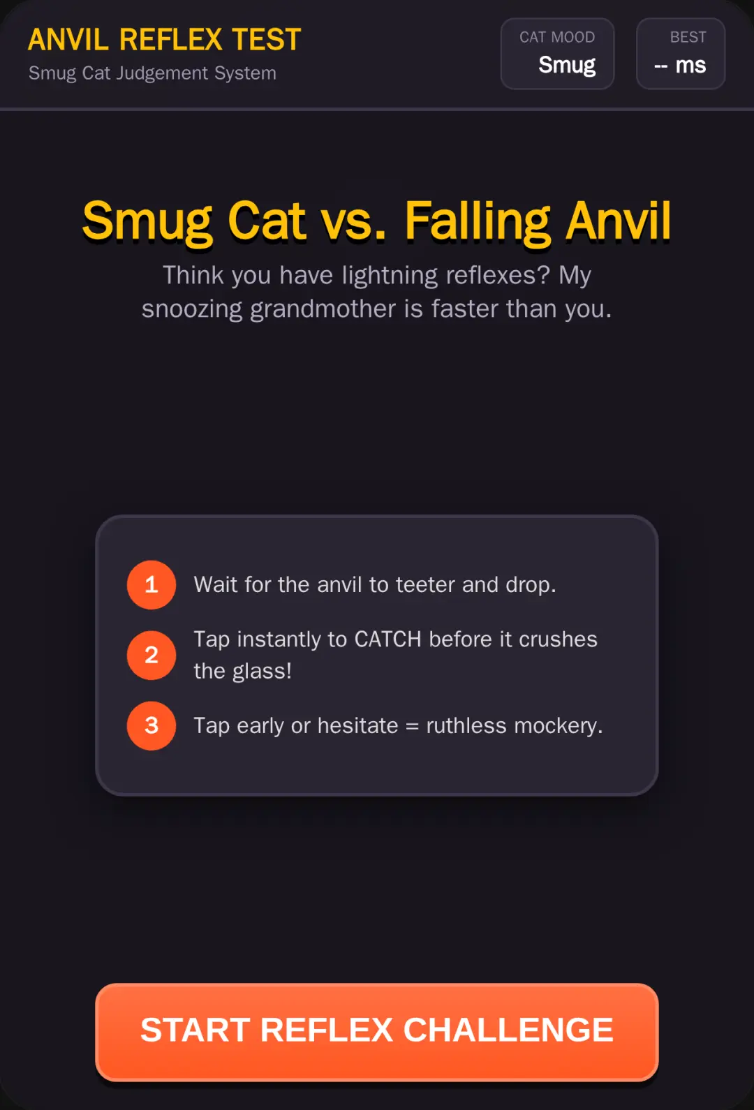Smug Cat Anvil Drop - Mean Reaction Test cover