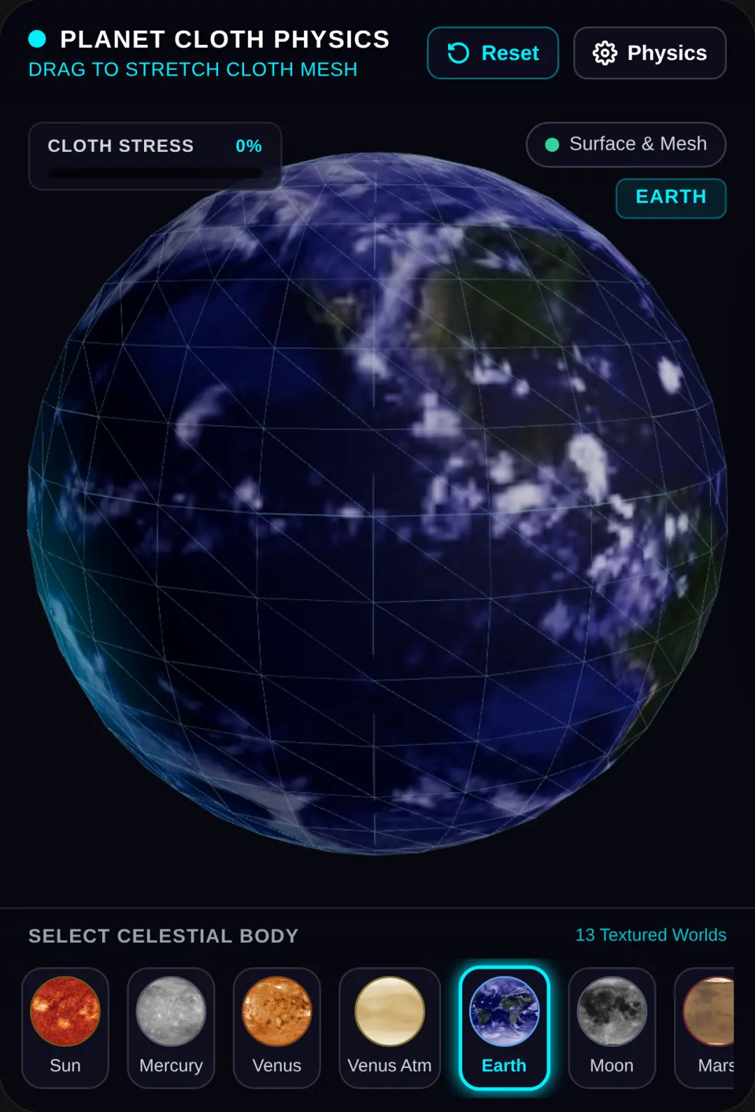 3D Planet Cloth Simulator
