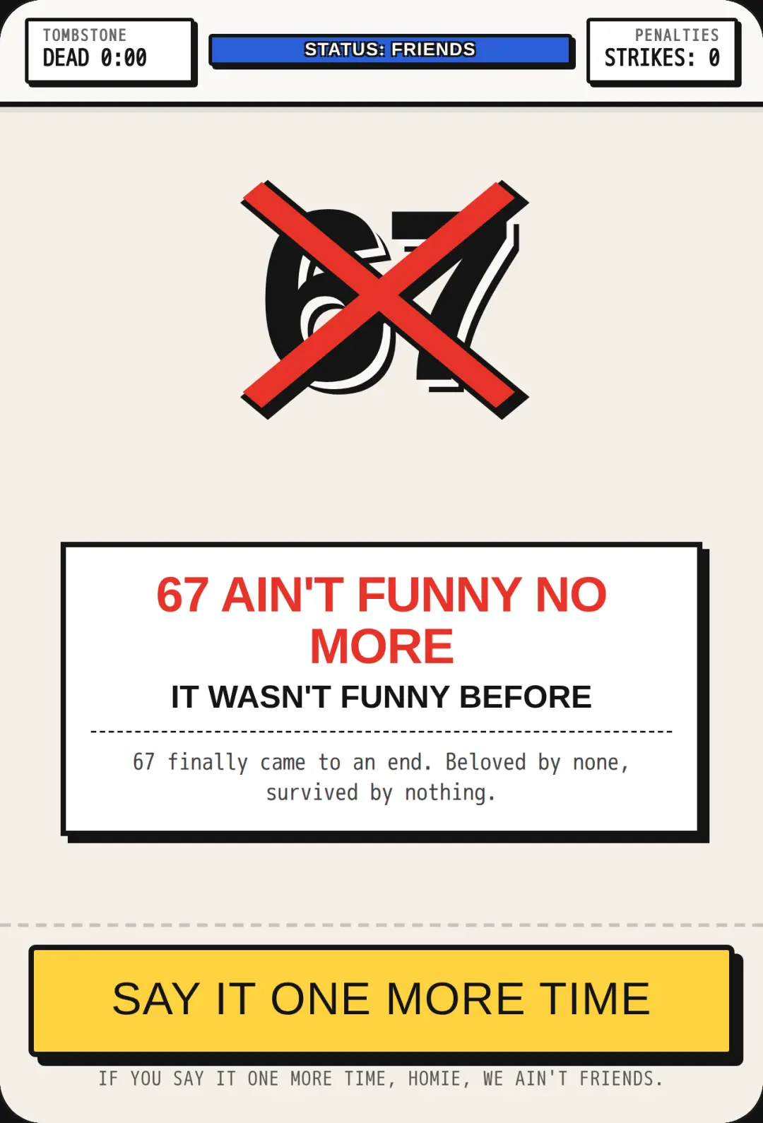 67 AIN'T FUNNY NO MORE cover
