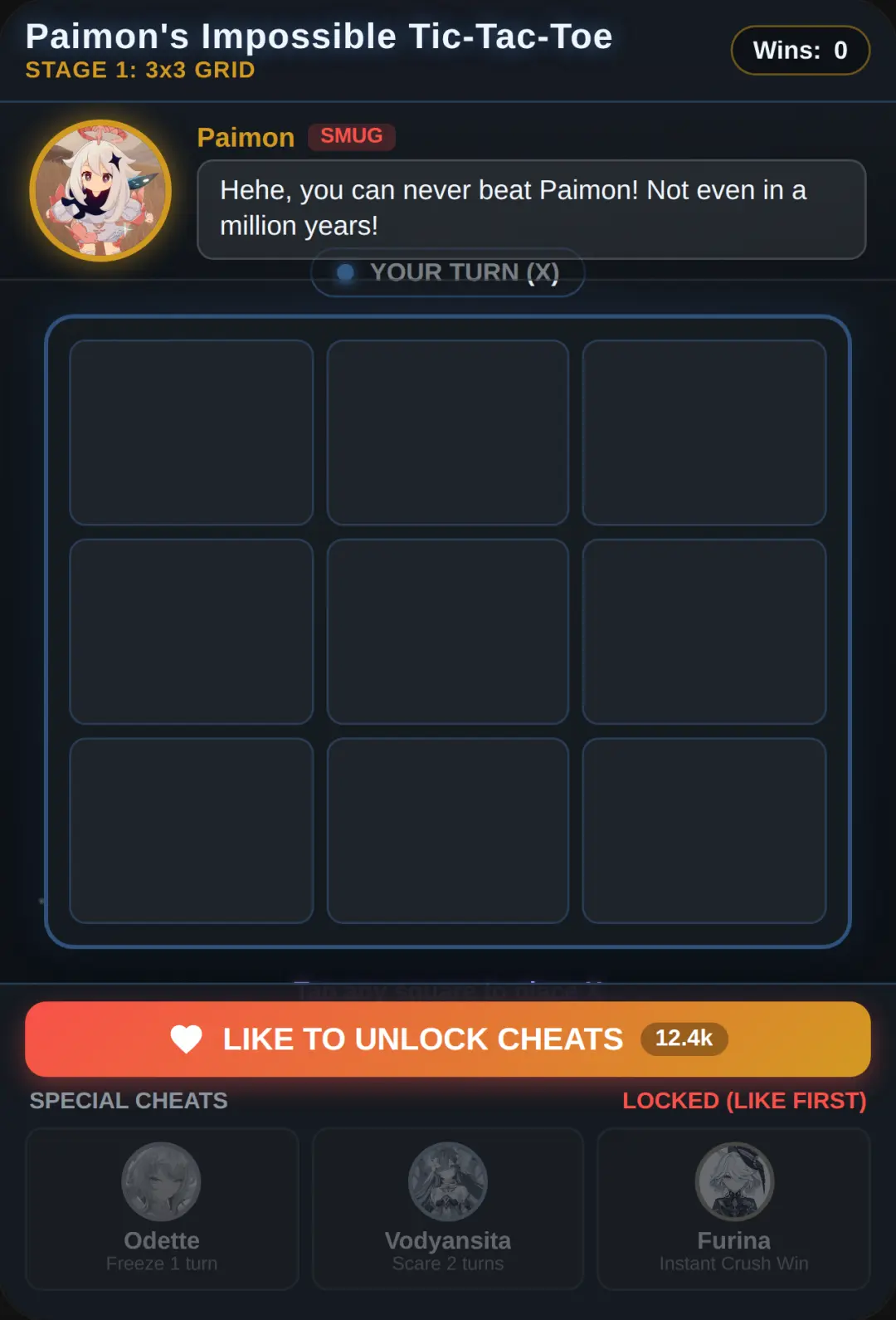 Paimon's Impossible Tic-Tac-Toe