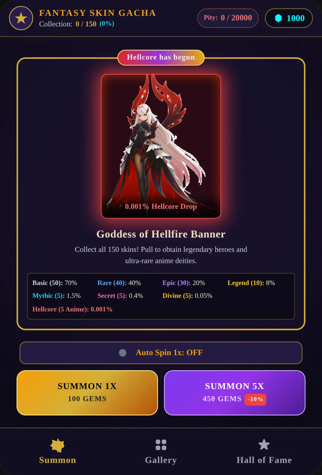 Fantasy Skin Gacha - 150 Skins & Hellcore Flex your collection skin at the comments cover