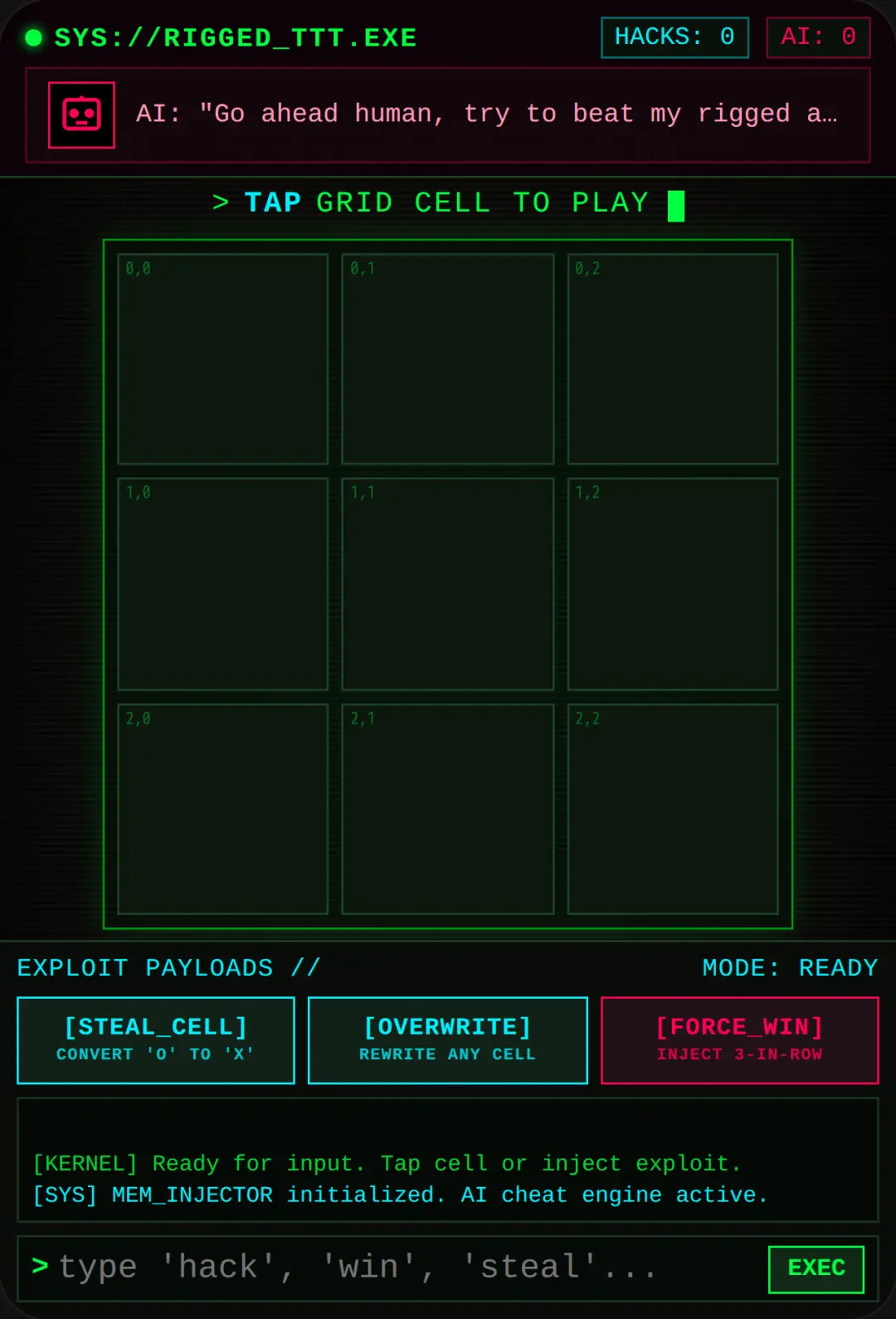 RIGGED TIC-TAC-TOE // HACKER EDITION cover
