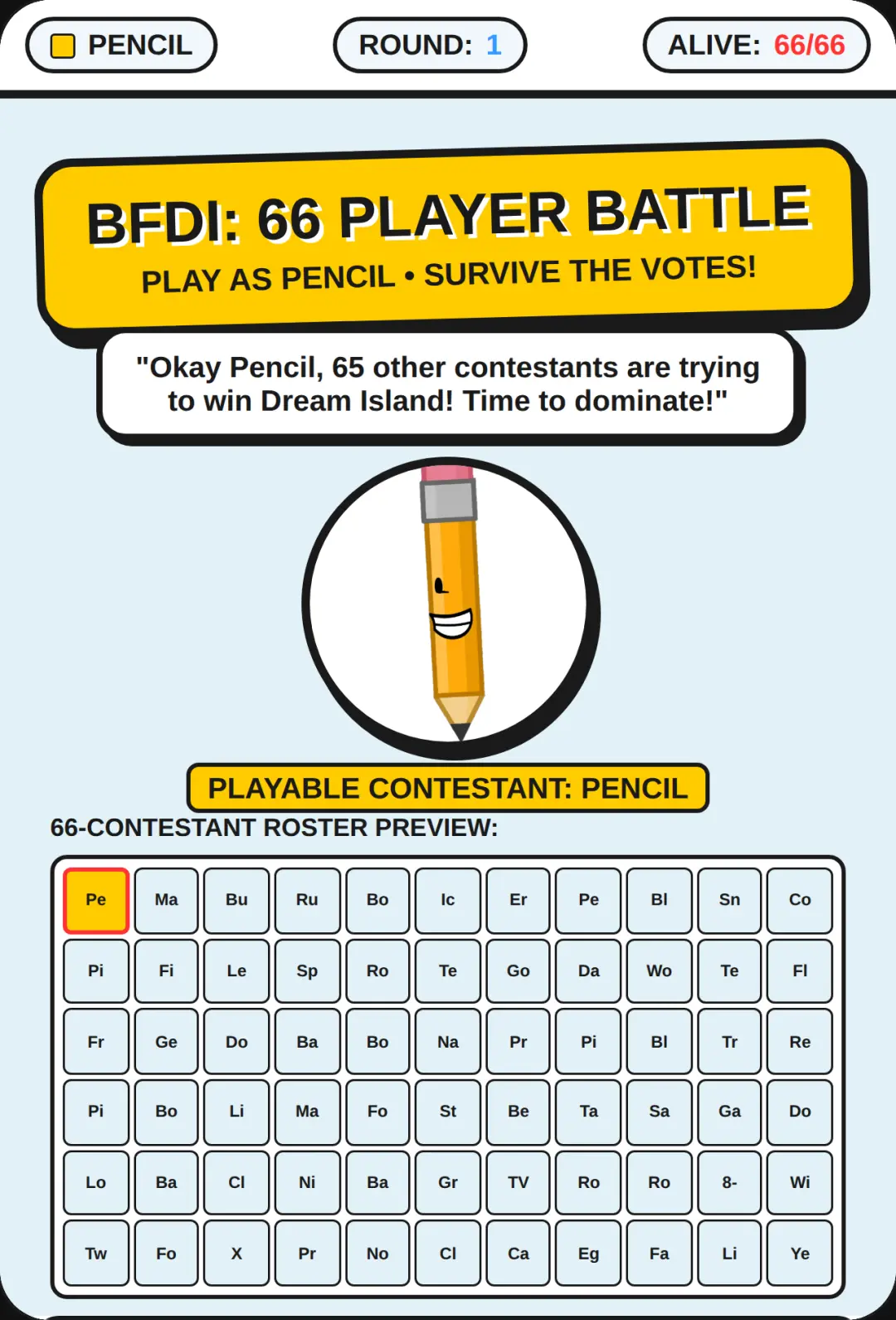 BFDI: 66 Player Battle - Pencil's Survival cover