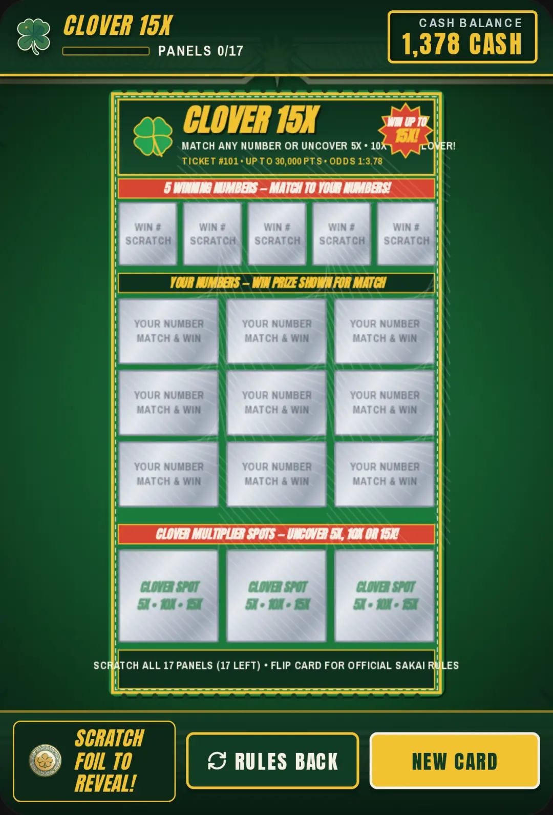 Clover 15X Scratch Card cover