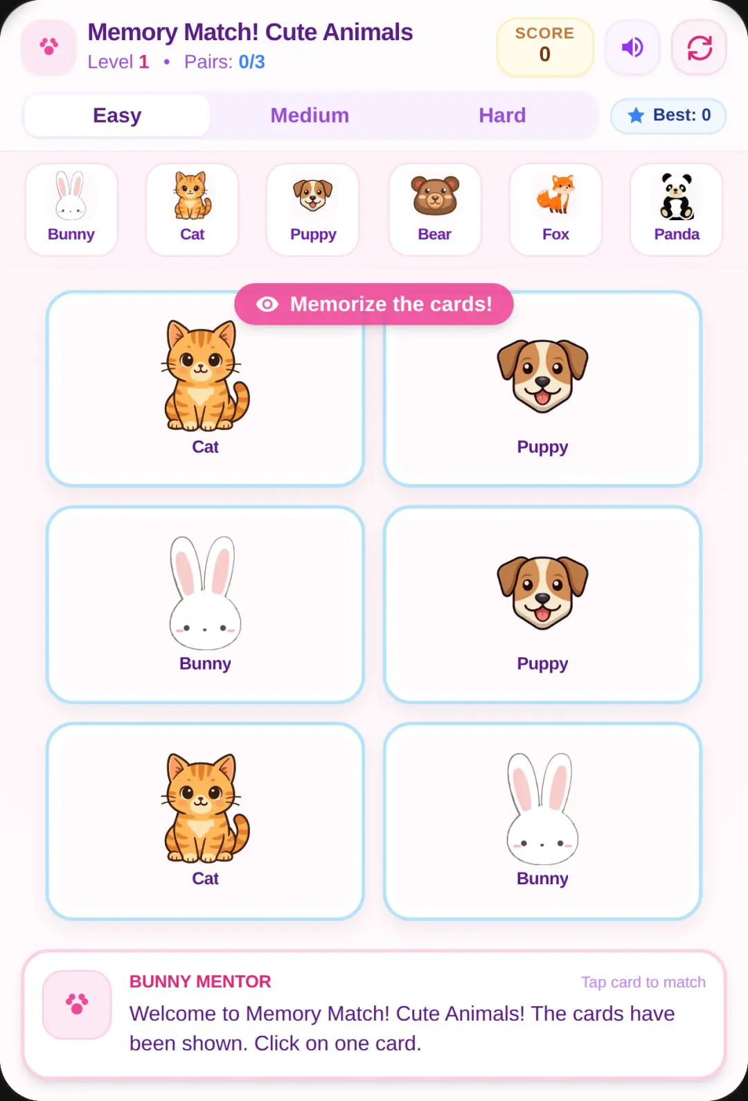 Memory Match! Cute Animals Matching Memory Game IQ Games 🧠 cover
