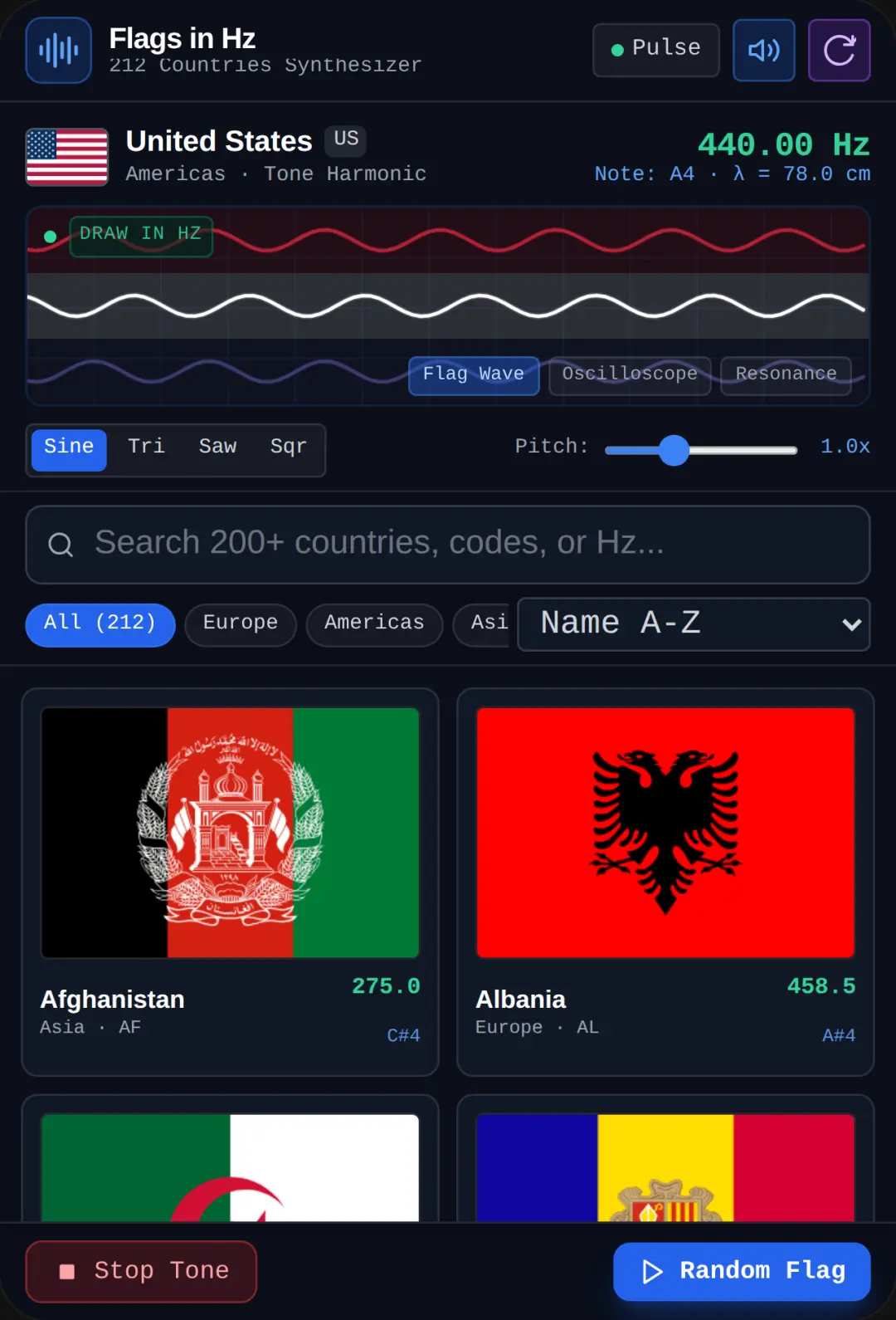 Flags as Sounds in Hz - 200+ Countries cover