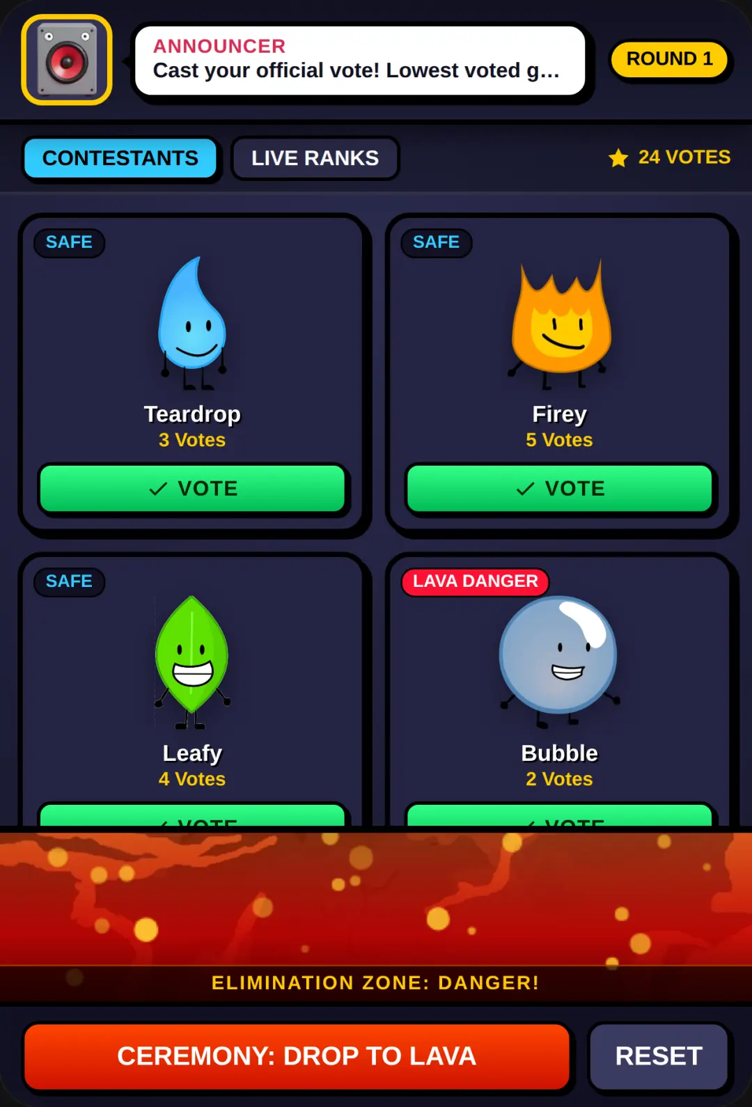 BFDI: Lava Elimination Voting Game cover