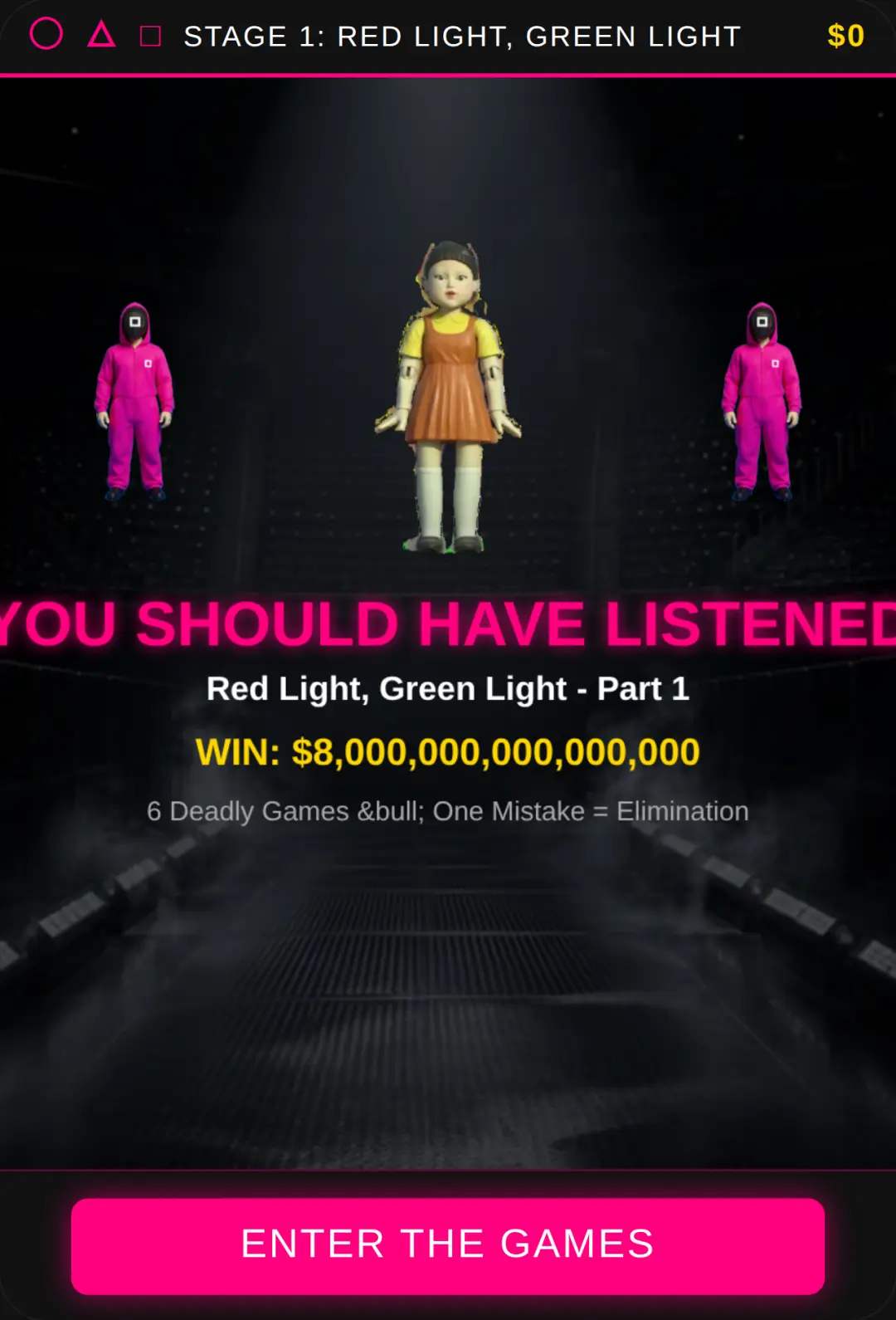 You Should Have Listened. Squid game, Part 1, season 1 cover