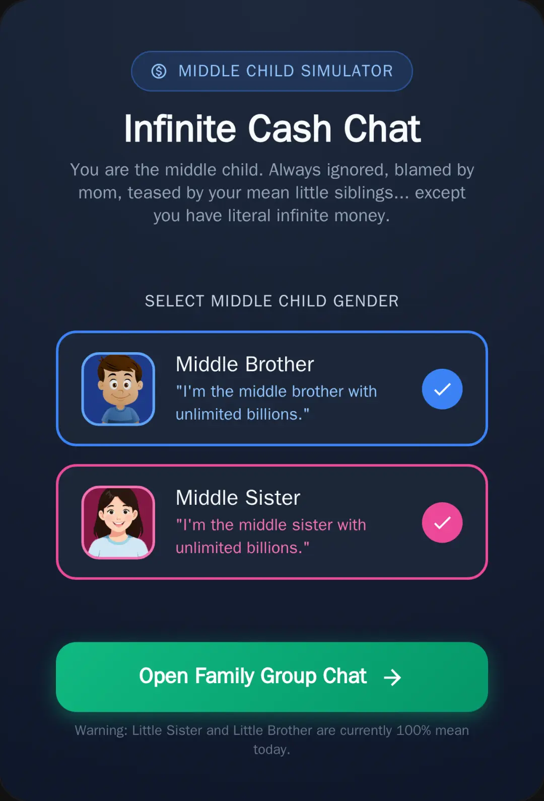 Middle Child: Infinite Cash Chat cover